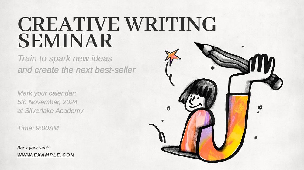 Creative writing seminar blog banner template, editable text