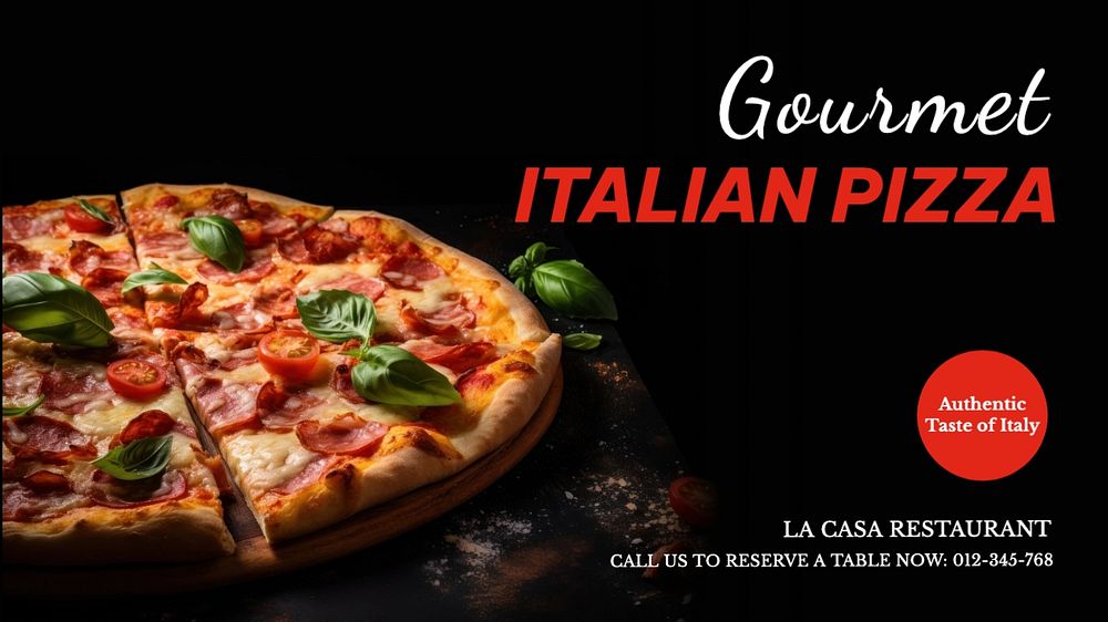 Gourmet Italian pizza blog banner template, editable text