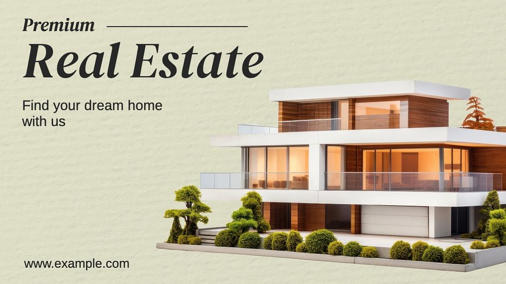 Real estate listings blog banner template, editable text