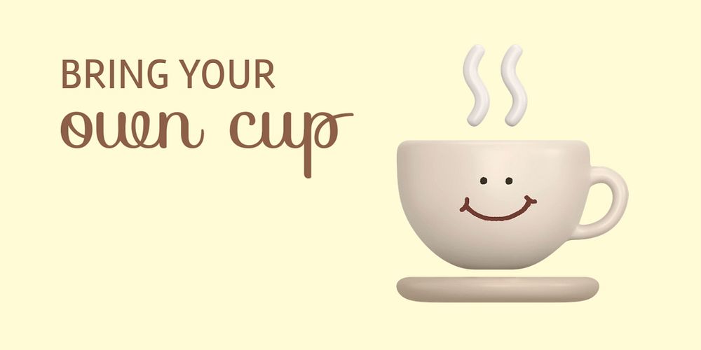 Smiling cup Twitter ad template, sustainable quote