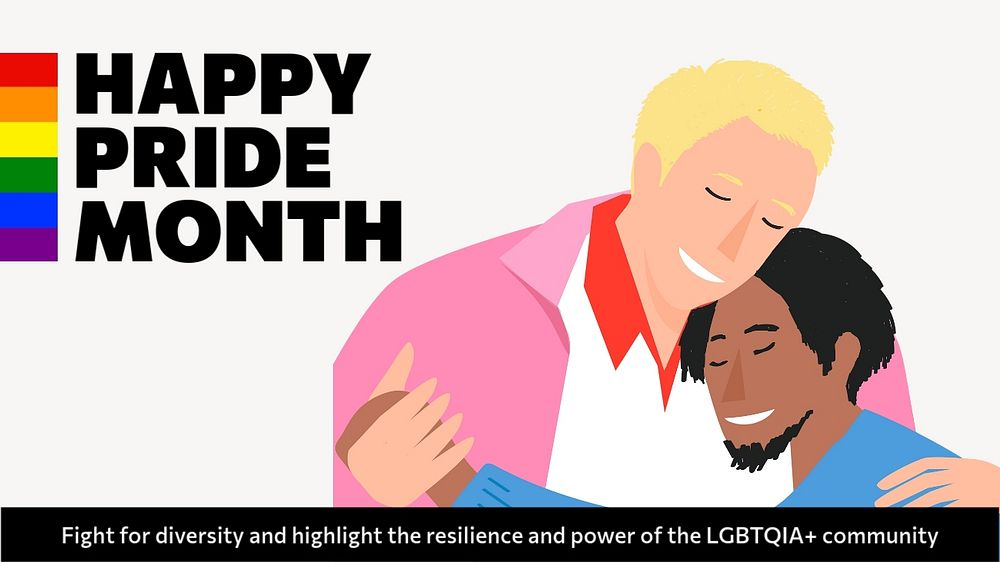 Happy Pride Month presentation template, gay couple illustration