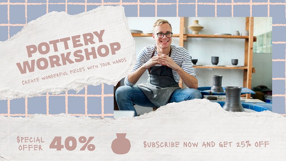 Pottery workshop blog banner template, editable promotion design