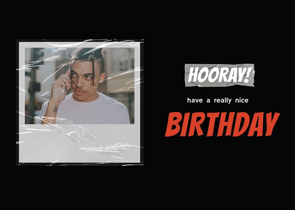 Instant film greeting card template, birthday design
