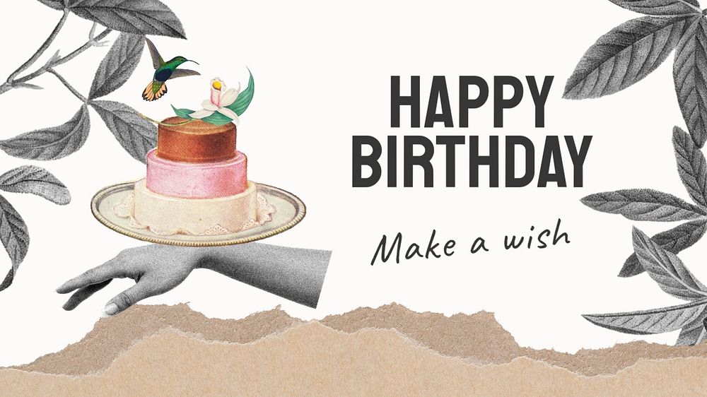 Vintage birthday presentation template, cake illustration