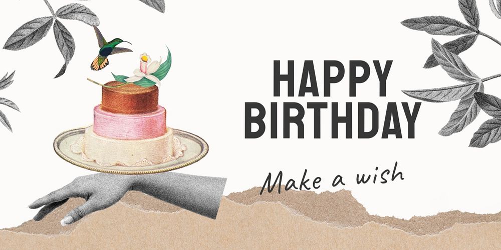 Vintage birthday Twitter post template, cake illustration