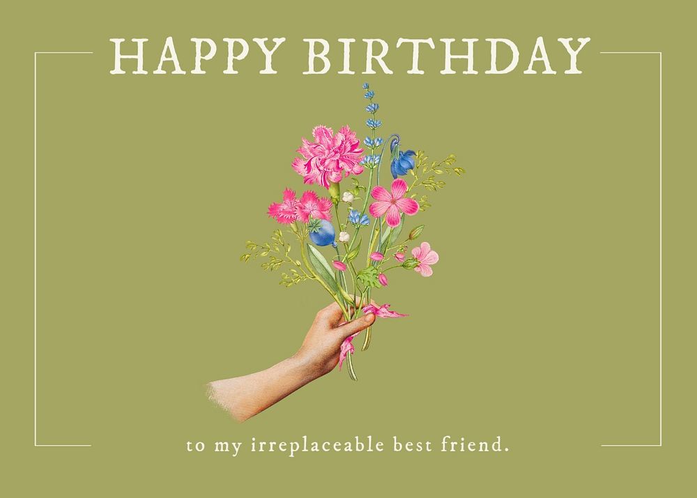 Vintage flower greeting card template, birthday design