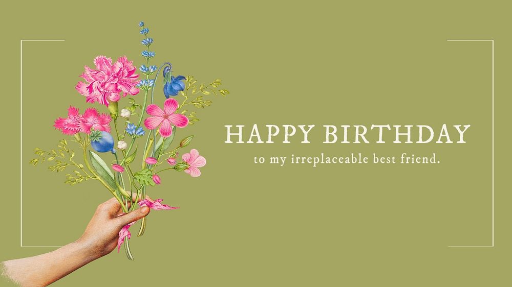 Vintage flower PowerPoint template, birthday greeting card