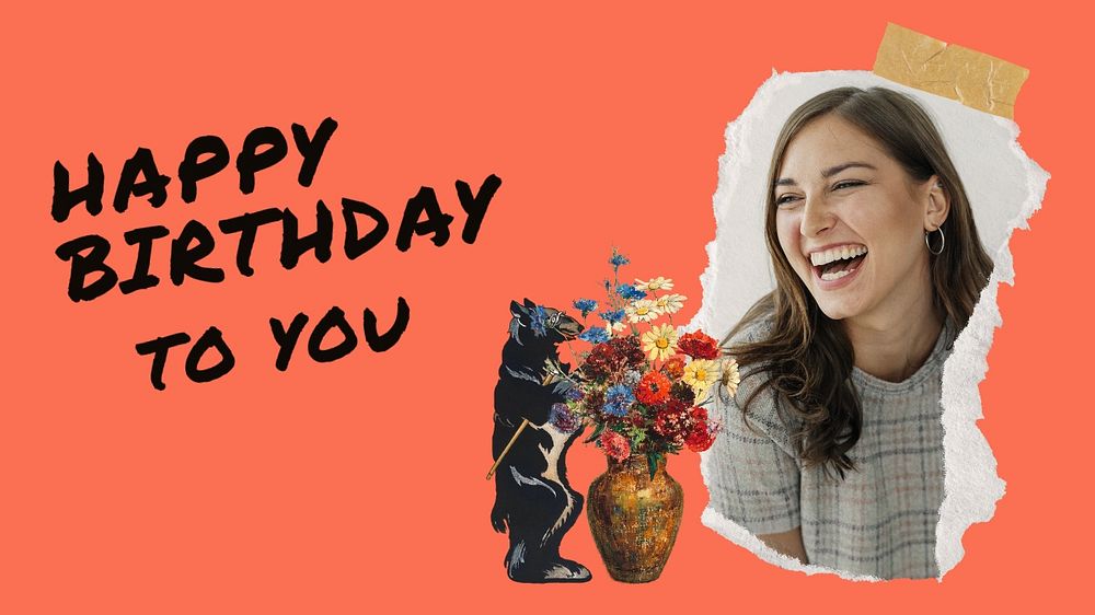 Happy Birthday presentation template, ripped paper frame