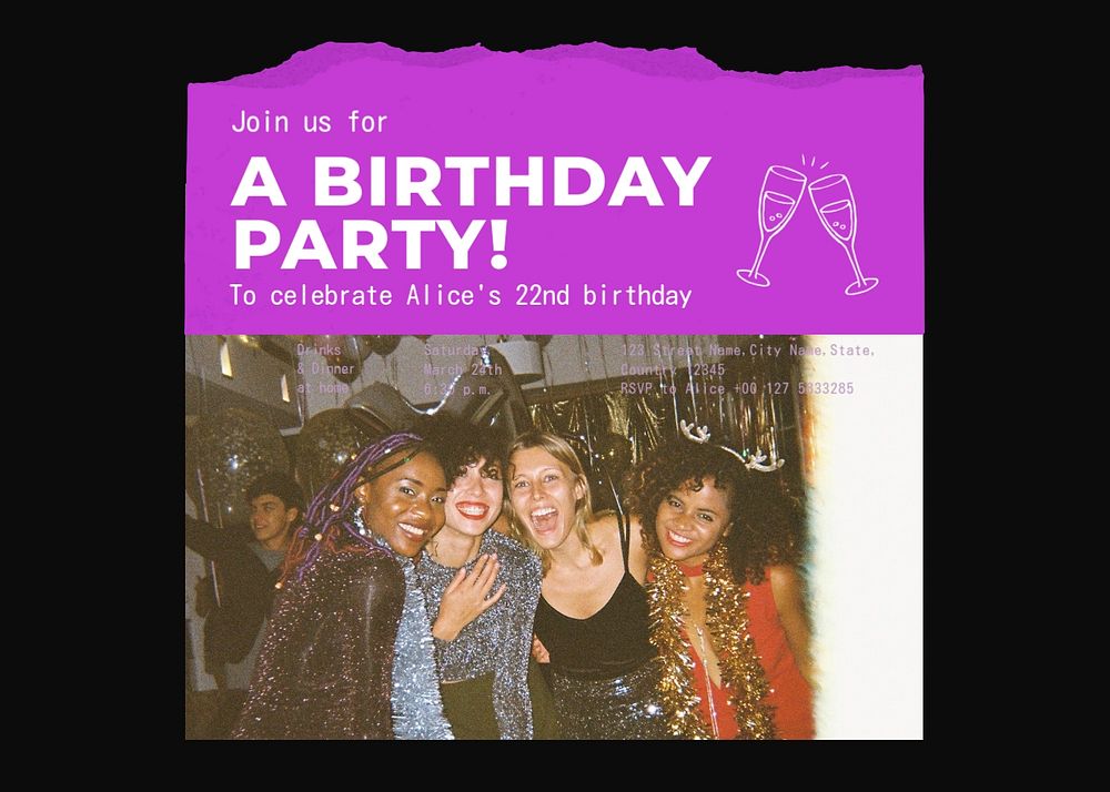 Birthday party greeting card template, celebration photo