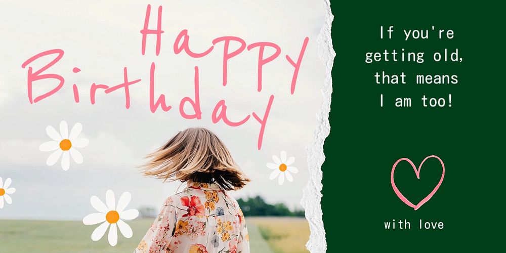 Spring birthday Twitter post template, floral greeting card