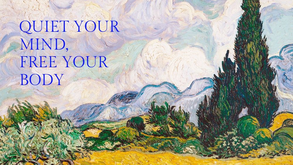 Quiet mind ppt presentation template, Wheat Field with Cypresses remixed by rawpixel