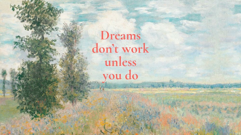 Nature illustration PowerPoint presentation template, editable quote, Claude Monet's painting remixed by rawpixel