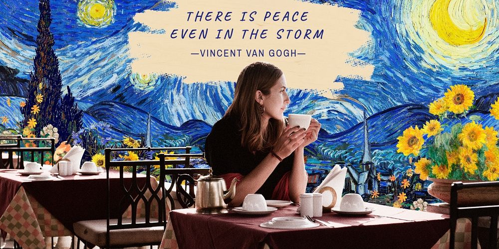 Van Gogh Twitter post template, Starry Night painting remixed by rawpixel