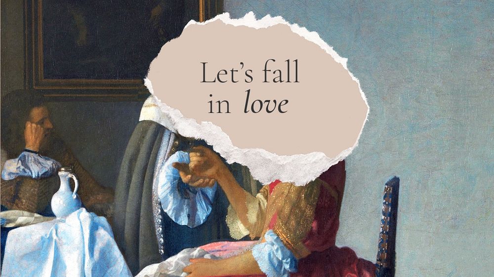 Inspirational quote ppt presentation template, Girl with a Wineglass painting remixed by rawpixel