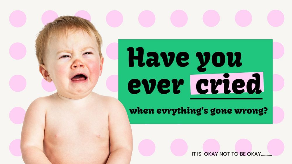 Mental health YouTube thumbnail template, crying baby design