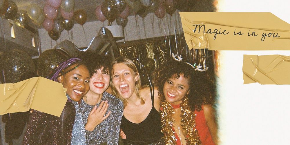Party people Twitter ad template, girl squad aesthetic