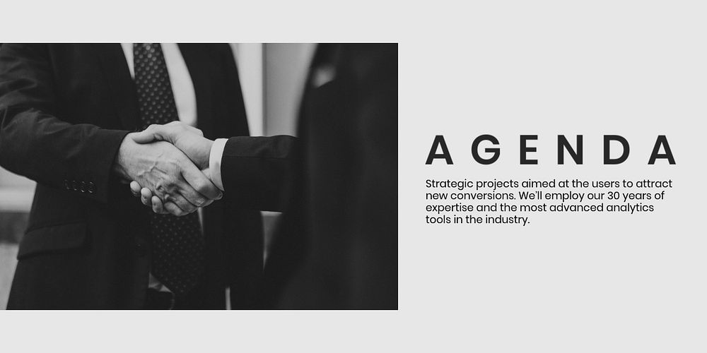 Business agenda Twitter post template, businessmen shaking hands photo