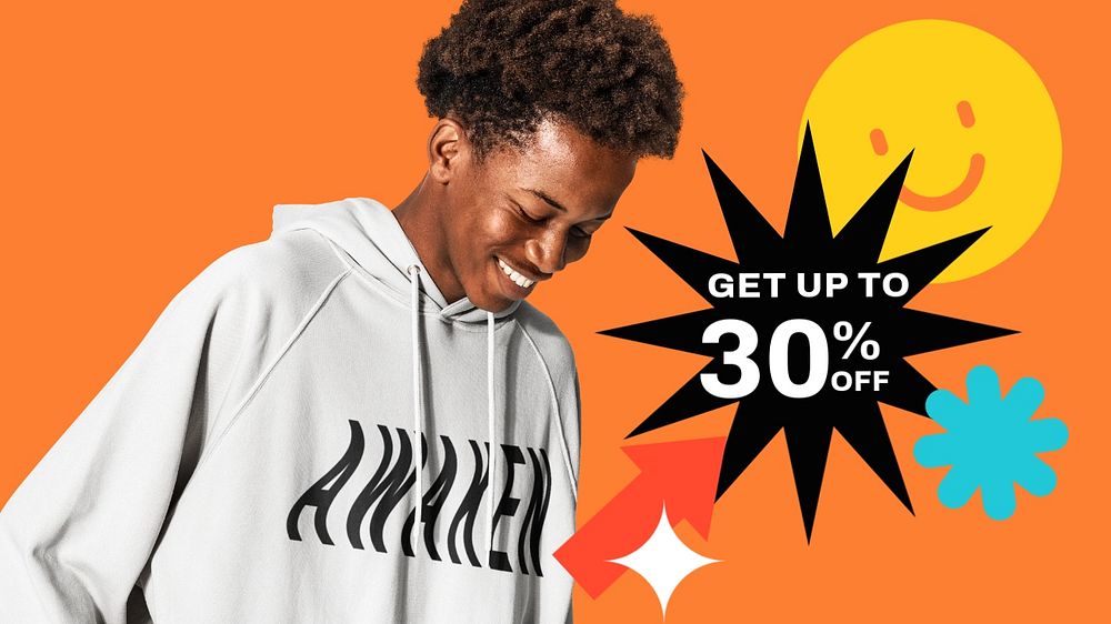 Funky Memphis YouTube thumbnail template, sale ad