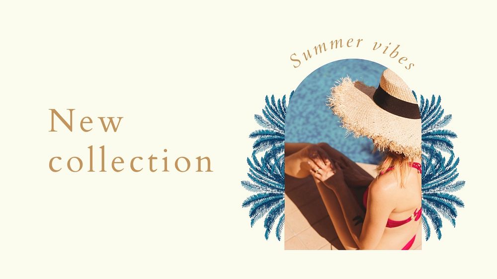 Swimwear brand blog banner template, editable text