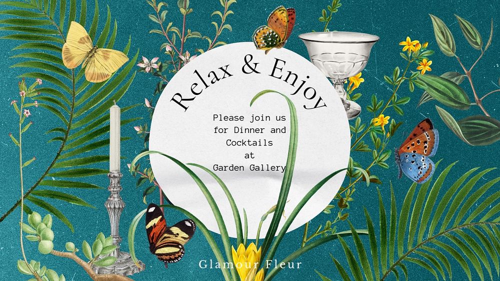 Grand opening presentation slide template, vintage botanical design, editable text