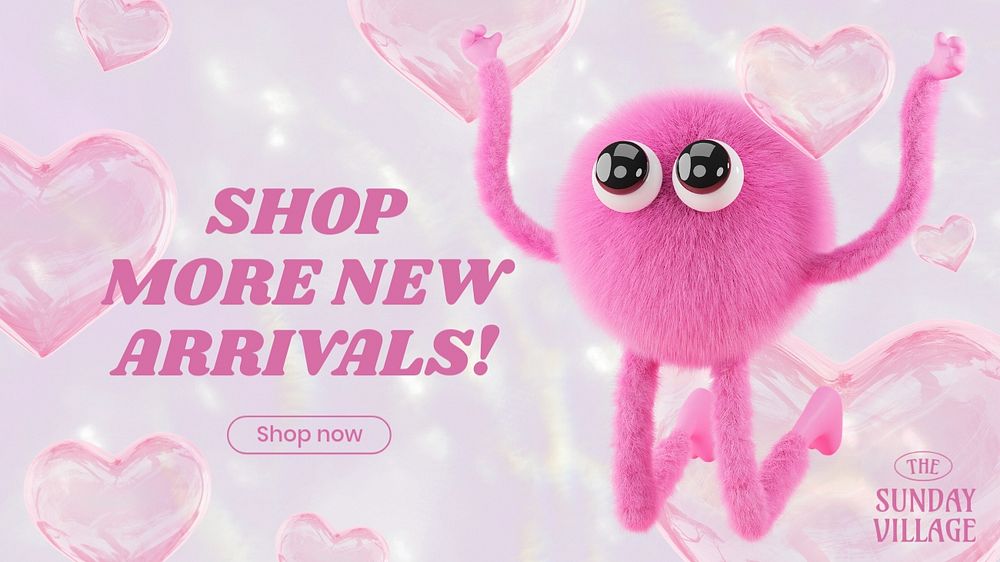 Pink cartoon blog banner template, cute floating hearts