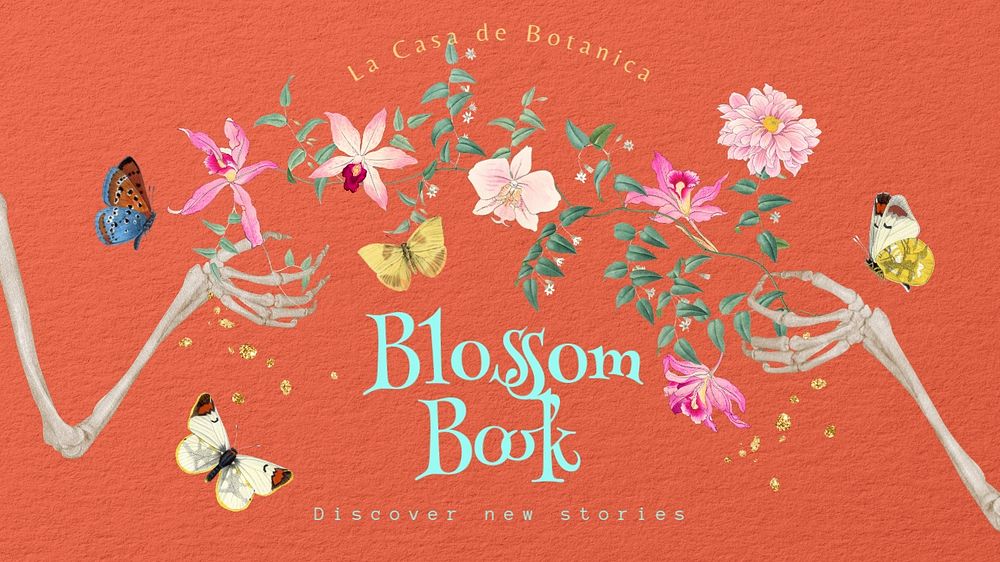 Book shop presentation slide template, vintage botanical design, editable text
