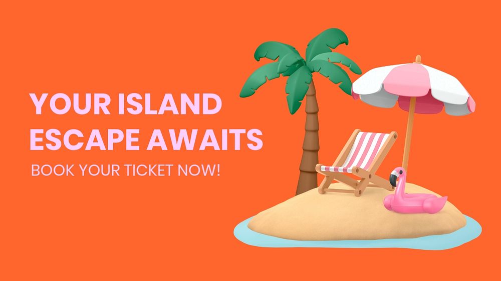 Summer 3D blog banner template, island travel design