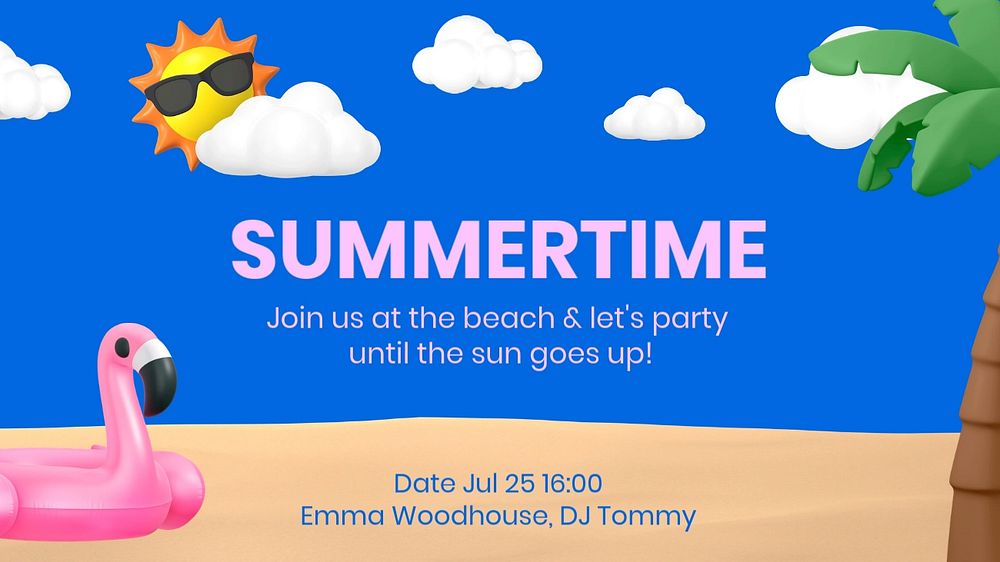 Vacation blog banner template, 3D beach party design