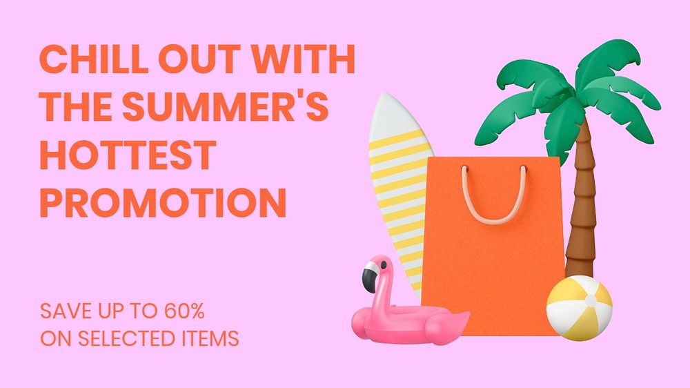 Summer promotion blog banner template, 3D sale design