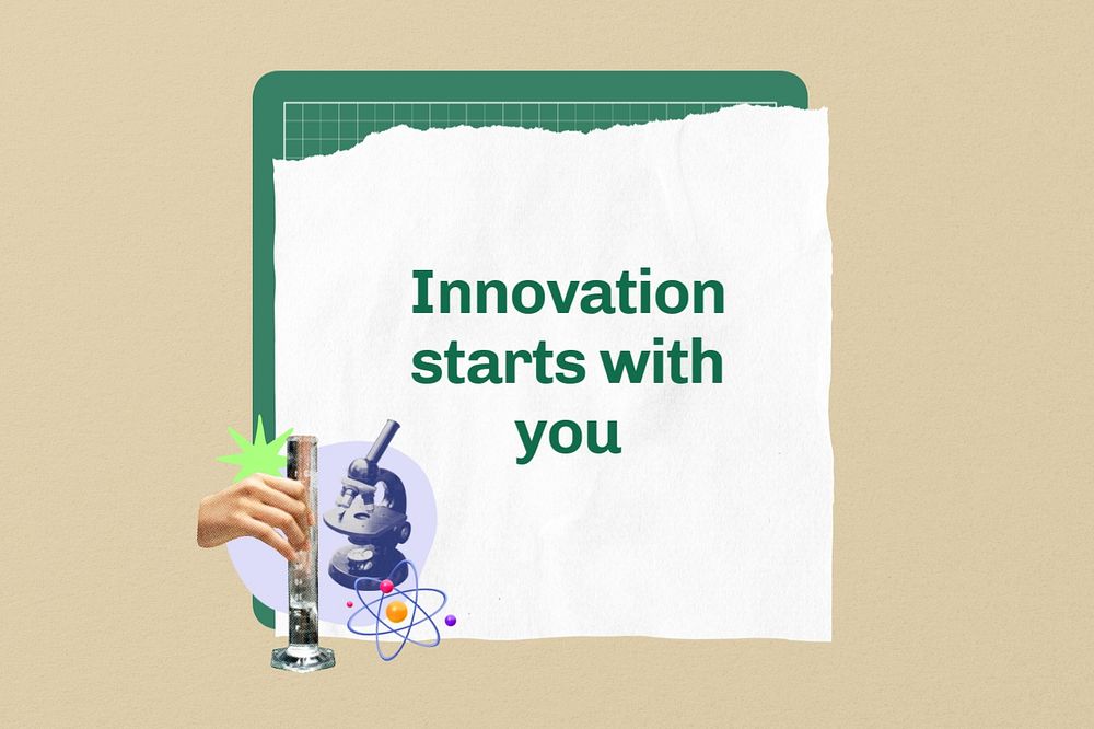 Innovation starts with you word, education collage art, editable design