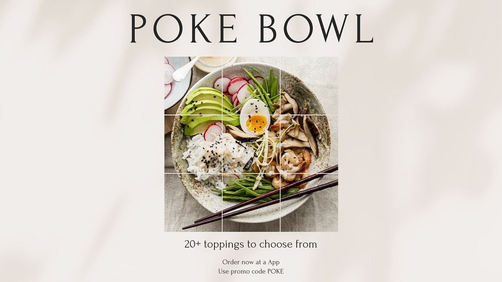 Poke bowl blog banner template, editable design