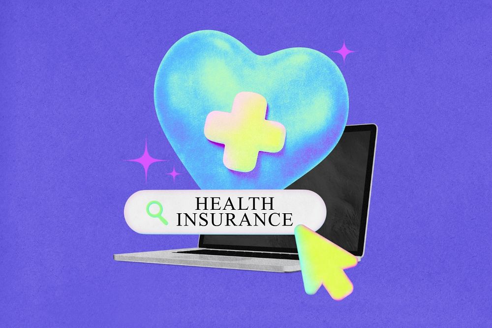 Editable health insurance word, heart collage remix