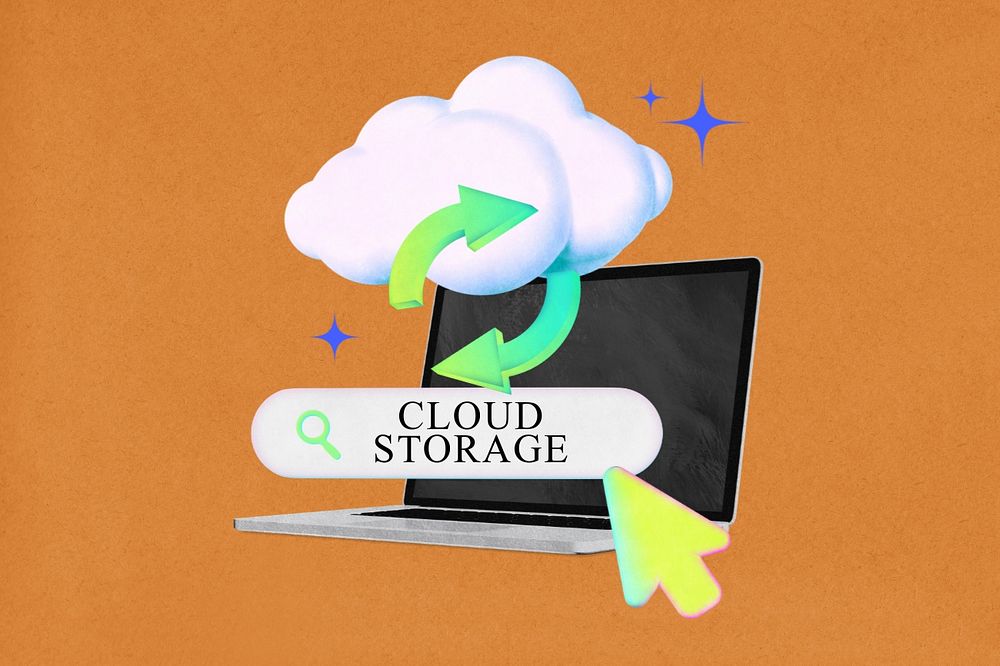 Cloud storage word, editable gradient hologram collage remix