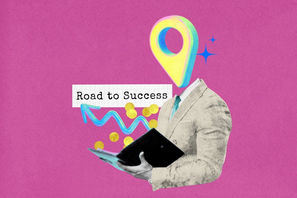 Road to success word, editable business plan collage remix