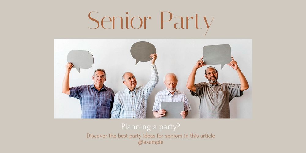 Senior party Twitter ad template, editable text