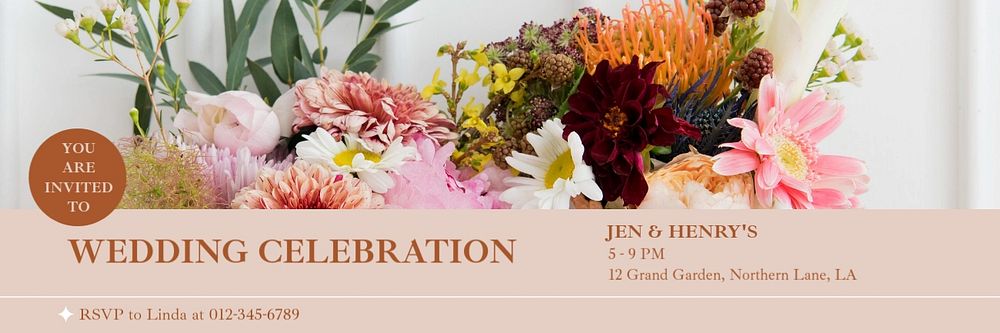 Wedding celebration email header template, editable text