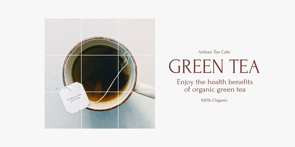 Green tea Twitter ad template, editable text