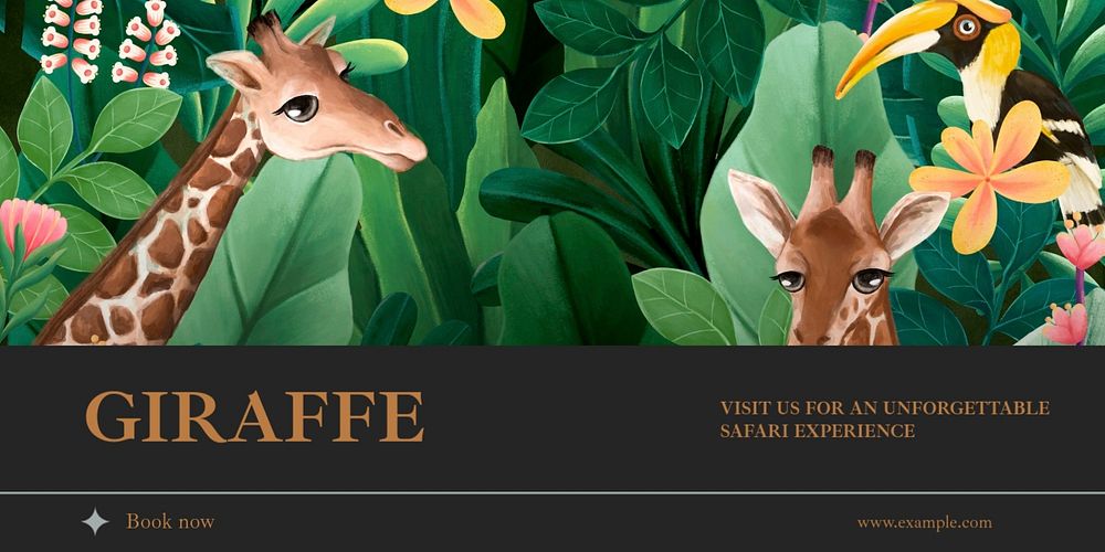 Giraffe safari Twitter ad template, editable text