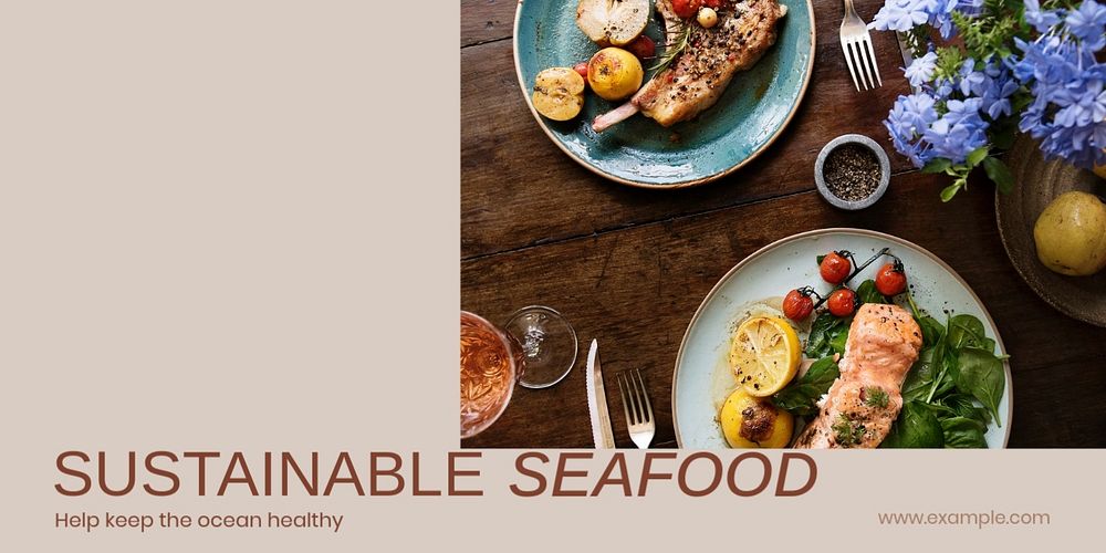 Sustainable seafood Twitter ad template, editable text