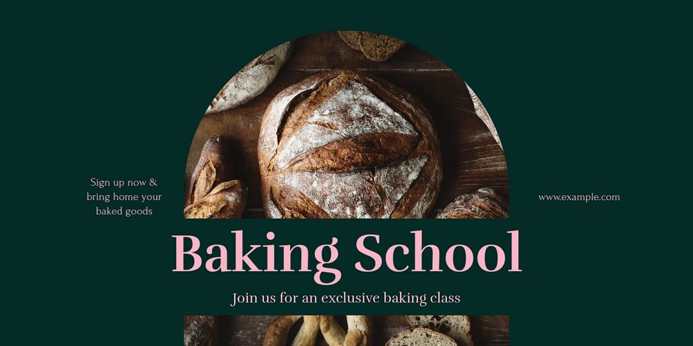 Baking school Twitter ad template, editable text