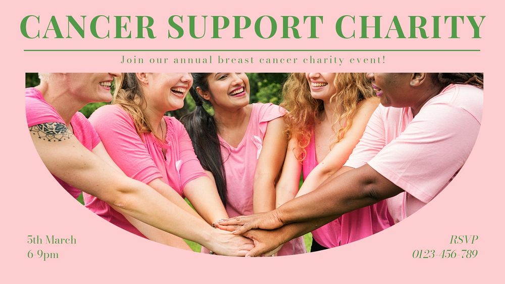 Cancer support charity blog banner template, editable text