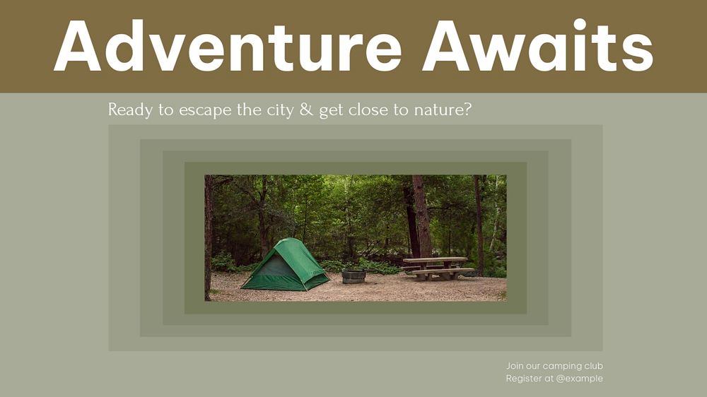 Camping & adventure club blog banner template, editable text