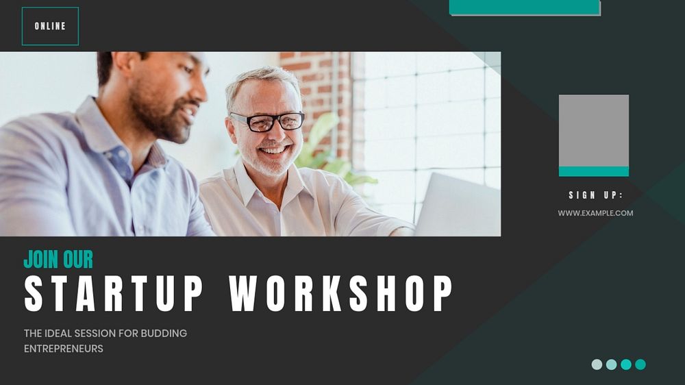 Startup workshop blog banner template, editable text