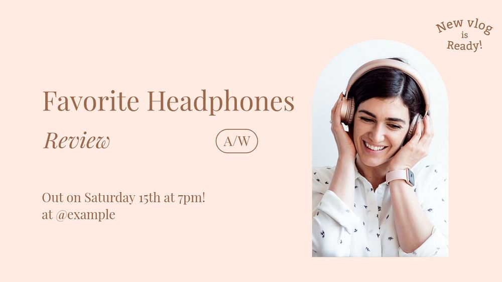 Headphones review blog banner template, editable text