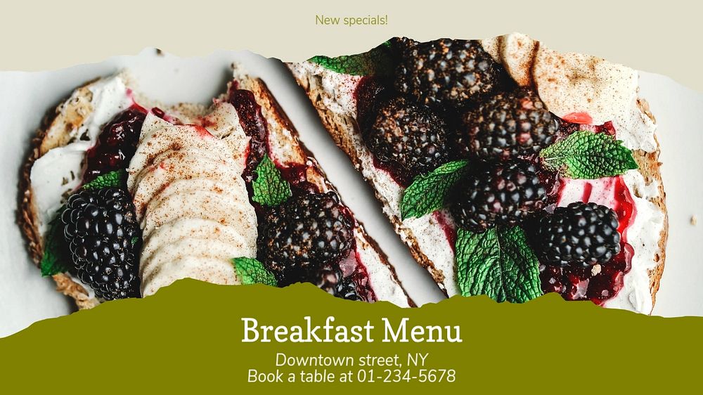 Breakfast menu blog banner template, editable text