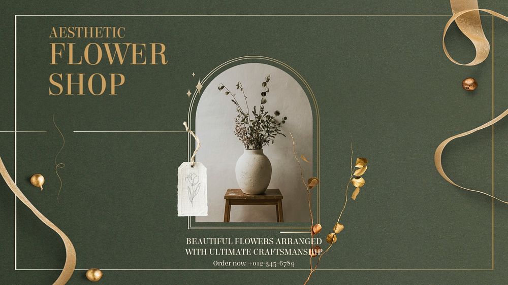 Flower shop blog banner template, editable text