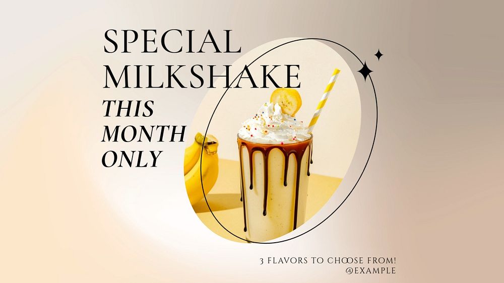 Milkshake shop blog banner template, editable text