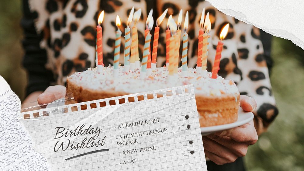 Birthday wishlist blog banner template, editable text