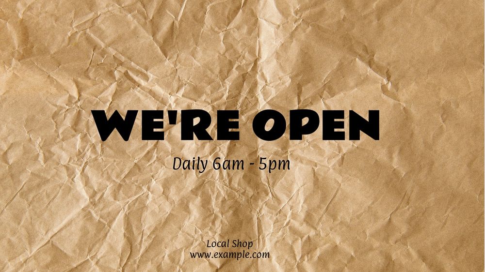 We're open blog banner template, editable text