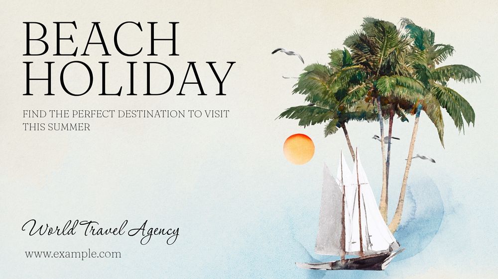 Beach holiday blog banner template, editable text